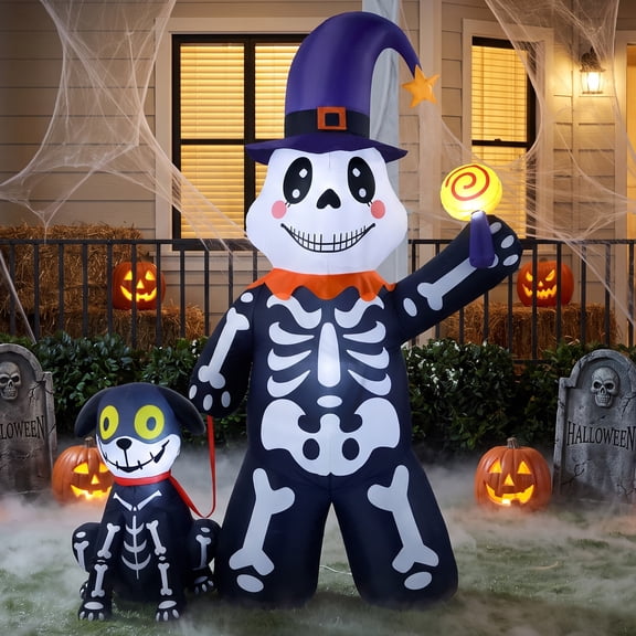Ayieyill Halloween Inflatables Decorations Skeleton and Dog, Halloween Blow ups Yard Decorations Outdoor for Garden Lawn