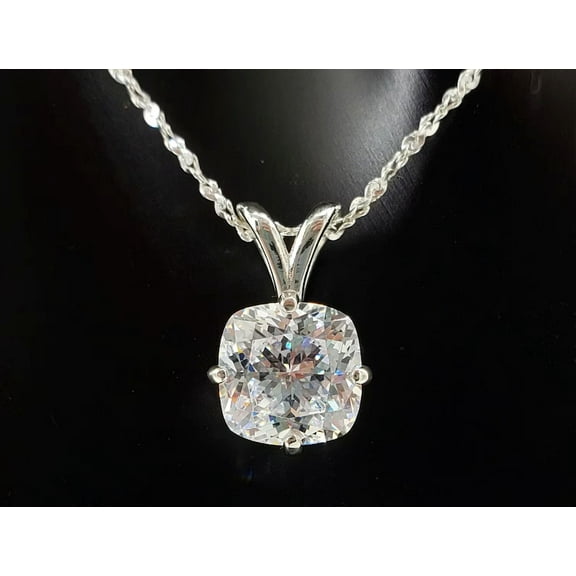 1.50CT Cushion Cut Lab Created Diamond Women's Pendant 14k White Gold Plated Sterling Silver