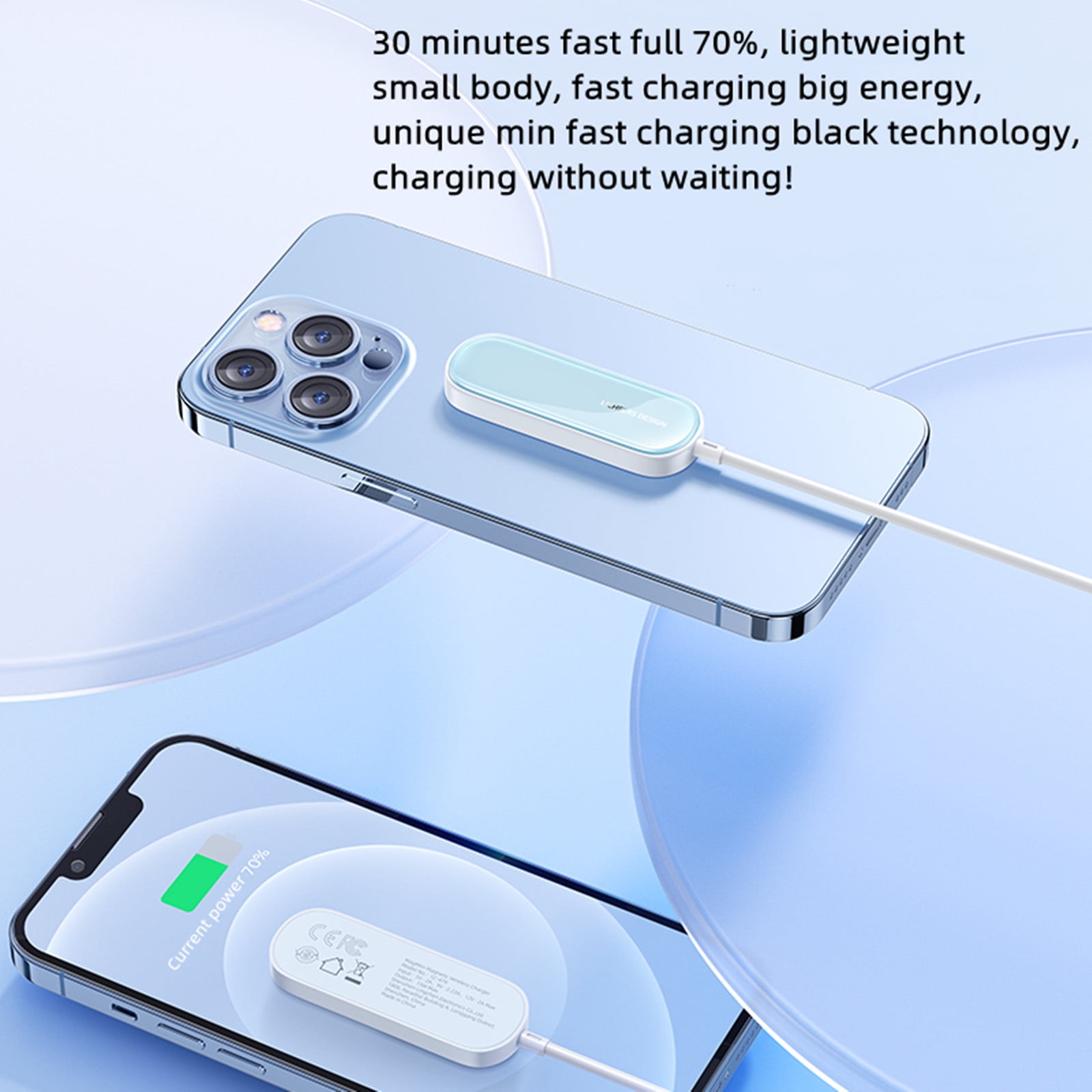 Bouanq Portable Wireless Charger Magnetic Wireless Charger Compatible With IPhone 13| IPhone 12 15W Qi-Certified Fast Wireless Charging Pad Mag-safe Charger For Airpods