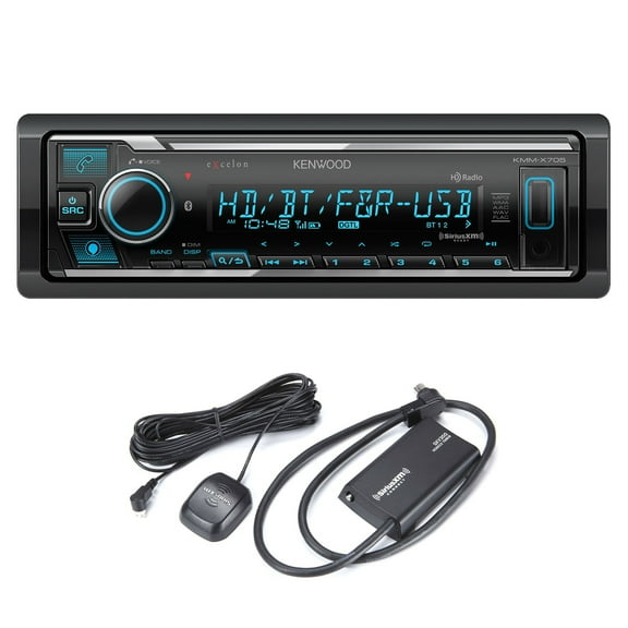 Kenwood KMM-X705 Bluetooth single DIN Media Receiver (No CD) with a Sirius XM SXV300v1 Connect Vehicle Tuner Kit for Satellite Radio