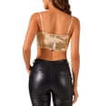 thumbnail image 3 of INSPIRE CHIC Women's Top Glitter Sequin Spaghetti Straps Curve Hem Party Sparkle Crop Cami Tops XL Rose Gold, 3 of 5