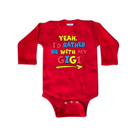 

Inktastic Yeah I d Rather be with My Gigi in Red Yellow and Blue Gift Baby Boy or Baby Girl Long Sleeve Bodysuit