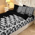 thumbnail image 3 of Manfei Geometric Check Zipper Queen Comforter Set with Fitted Sheet and 2 Pillowcases,Modern Pixel Zipper Bedding Set,Black Gray White,Black Reversible,4pcs, 3 of 8