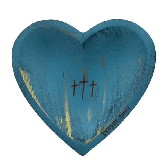 Prayer Bowl Wooden, Prayer Bowls with Cards, Heart Shaped Bowl with Engraved Cross And prayer bowl Text, Enhance Home Decor or Prayer Room Ambiance-blue