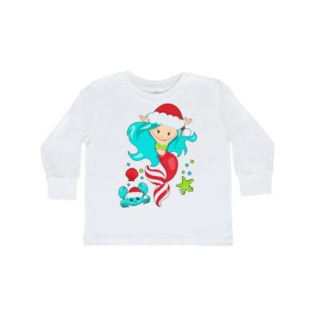 

Inktastic Christmas Holiday Mermaid with Cute Crab Gift Toddler Boy or Toddler Girl Long Sleeve T-Shirt