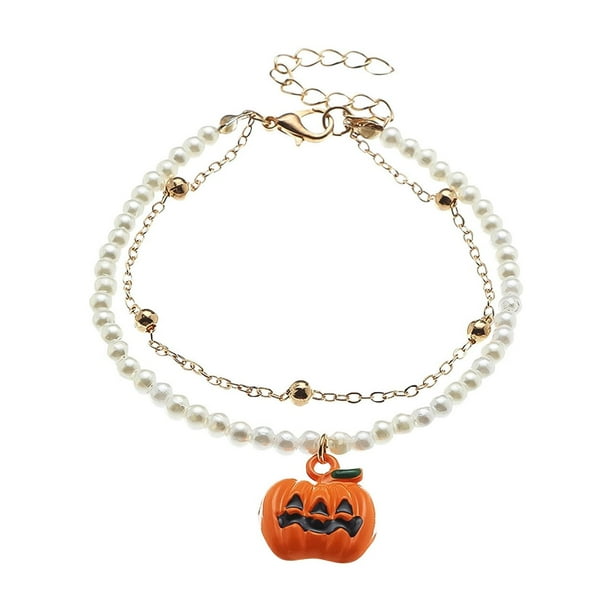 Clearance! Halloween Pumpkin Bat Personality Stacked Wind Metal Chain Pearl Bracelet Halloween Bracelet Buy 2 Get 3