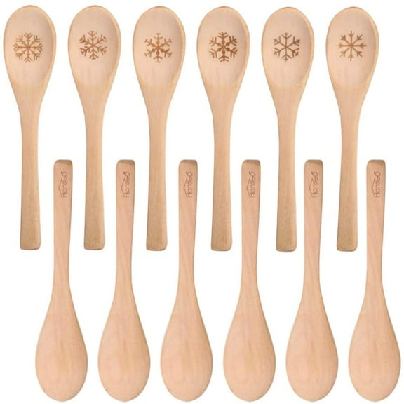 Small Wooden Spoons, 6PCS Christmas Small Soup Spoons with Snowflake Pattern for Eating with Coffee Tea Jam Honey Spices and Restaurant Decoration