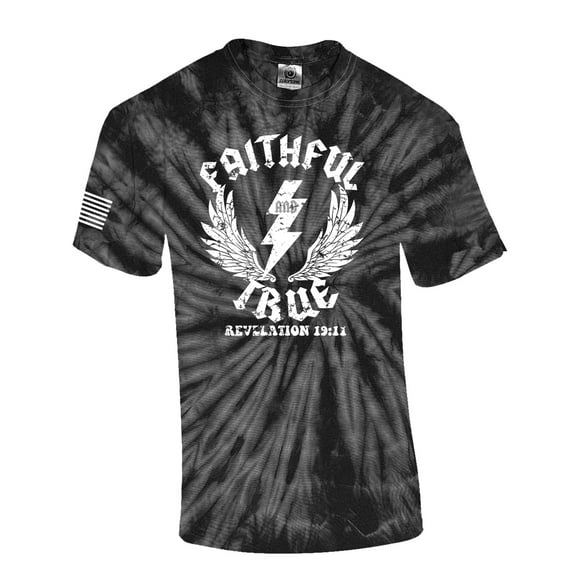 Faithful And True Revelation Scripture Verse 19:11 Lightning  Bible Scripture Mens Christian Tshirt Jesus Short Sleeve T-shirt Graphic Tee-Black Tie Dye-large