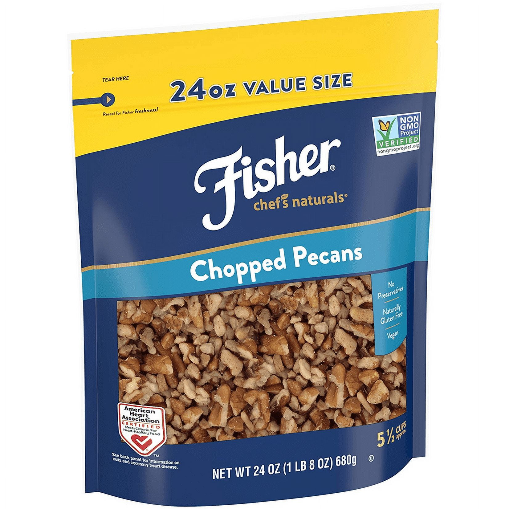 Fisher Chef's Naturals Gluten Free, No Preservatives, Non-GMO Chopped Pecans, 24 oz Bag