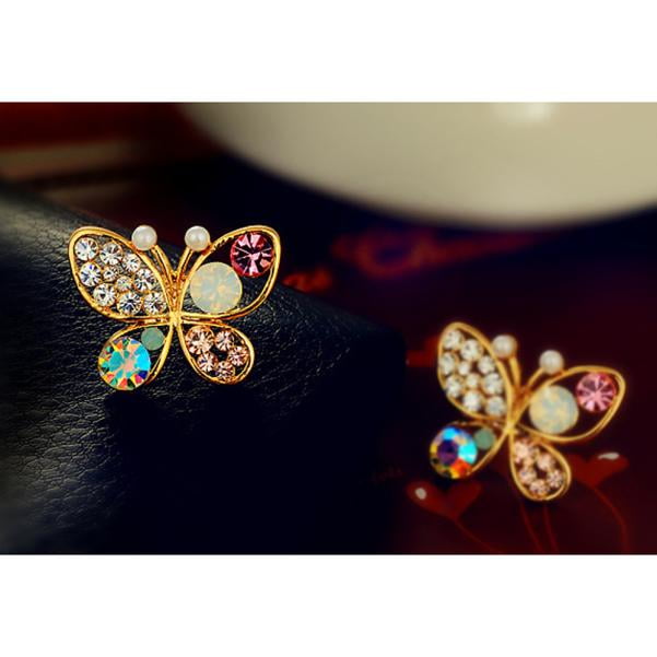 Simulated Stud Colorful Earrings Butterfly Pearl Cystal