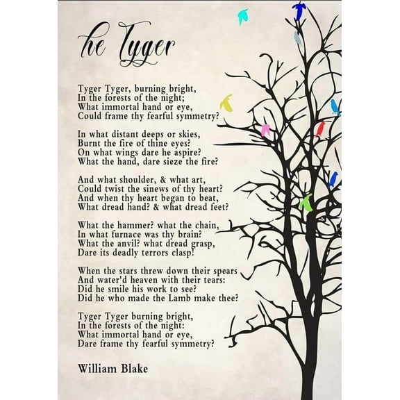 The Tyger William Blake Love Poem Wall Art Love Poem Poster Minimalist Modern Canvas Wall Art For Home Office