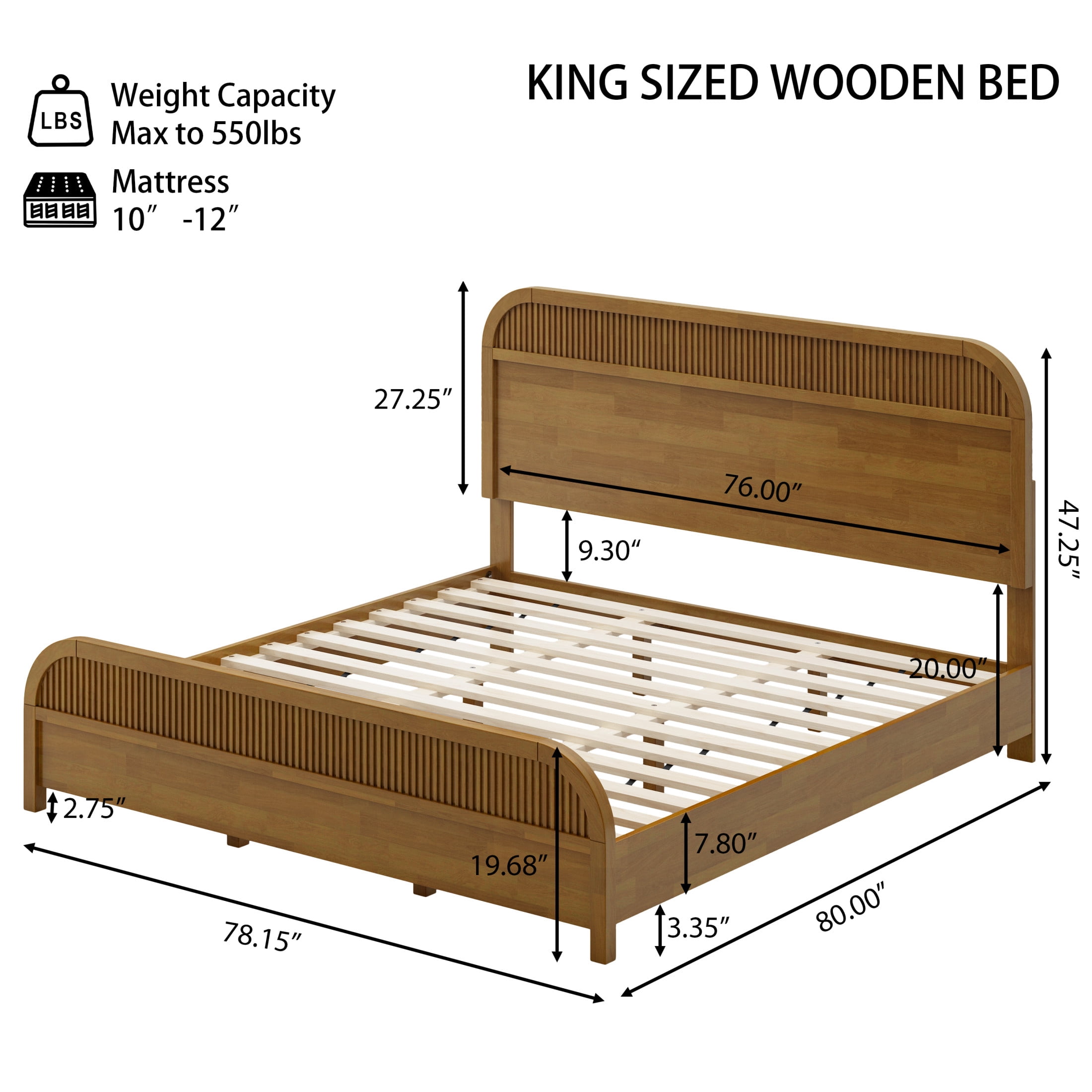 Christopher Knight Home Modern King Size Wooden Platform Bed Frame with Headboard, Blonde Oak Finish