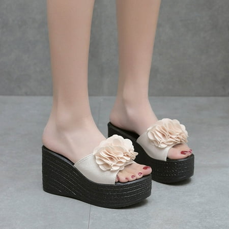 

Josdec Womens Shoes Clearance Summer Platform Solid Color Floral Wedge Sandals