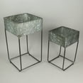 thumbnail image 4 of Zeckos Galvanized Zinc Finish Metal Square Planters on Stands Set of 2, 4 of 5