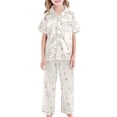 thumbnail image 4 of WhouRiu Girls Cartoon Graphic Pajamas Short Sleeve Flat Collar Button Up Shirts Shorts And Pants Pajama Set 3 Piece Kids Cozy Cute Sleepwear,10-11 Years, 4 of 6