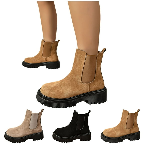 Black Booties TKYCMSUAKI Combat Boots Womens Ankle Boots Low Block Heel Fashion Chunky Short Platform Dress Boots for Women Round Toe Boots Ladies Stylish casual Work Sole Booties