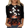 thumbnail image 2 of thefmos Women's 3/4 Sleeve Halloween Print T-Shirt Casual Loose Fit Spooky Season Round Neck Graphic Tops Fashion Fall Outfit, Black M, 2 of 5
