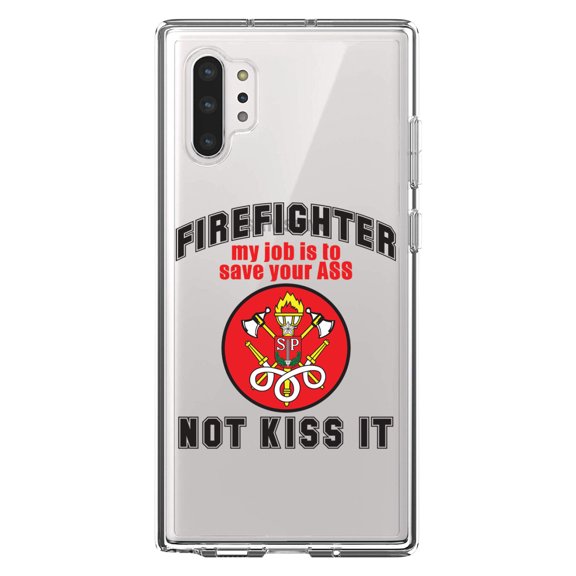 DistinctInk Clear Shockproof Hybrid Case for Galaxy Note 10 PLUS (6.8" Screen) - TPU Bumper Acrylic Back Tempered Glass Screen Protector - Firefighter - Job is to Save You