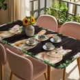 thumbnail image 3 of Easter Bunny Table Cloths for 4 Foot Rectangle Tables, Spring Daisy Botanical Leaves Brown Wood Patio Waterproof Elastic Fitted Tablecloths, Washable Rectangular Table Cover for Camping, 3 of 8