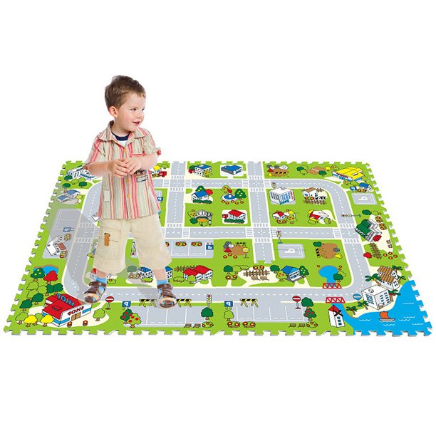 Estera de gateo para niños, juego de rompecabezas de carretera urbana, estera de escalada, estera de espuma para el hogar (18 piezas)