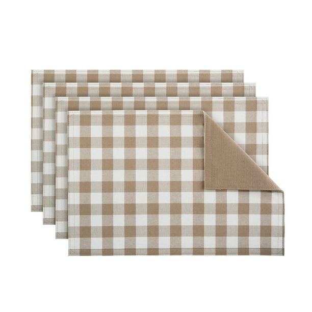 Achim Buffalo Check Polyester, Cotton Reversible Placemat Taupe Set of Four