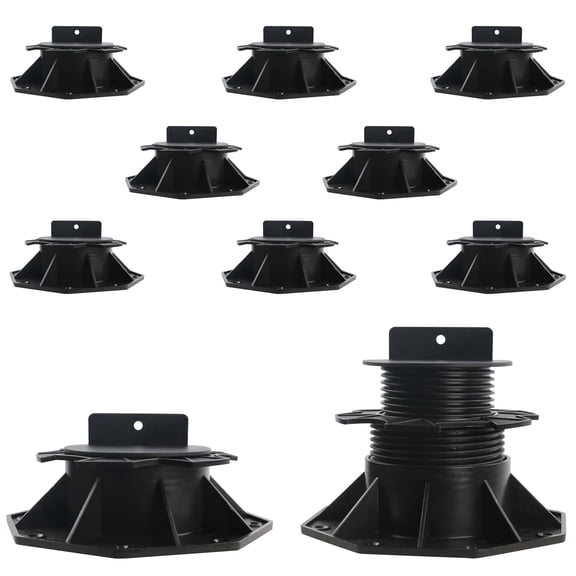 Bibana 10-Pack Adjustable Deck Support Pedestal, 2-3/8" to 5-1/2" Height Floating Deck Foundation Base, Heavy-Duty Plastic Joist Stand for Patio, Shed & Walkway
