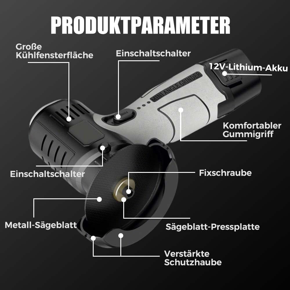 12V Mini Angle Grinder with Cutting Disc, 2025 New Cordless Angle Grinder, Portable Electric Grinder Tool for Home and Workshop Use, Handheld Grinder for DIY Projects 1 Batteries
