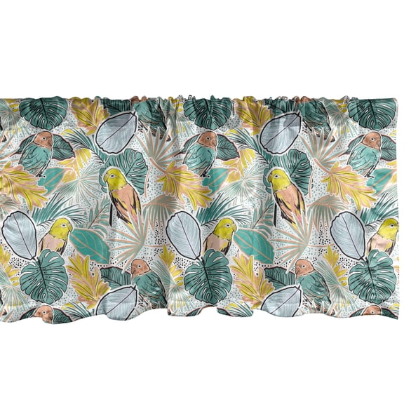 Exotic Window Valance, Pastel Toned Repetitive Pattern of Birds and Blooming Botanical Jungle Elements, Curtain Valance for Kitchen Bedroom Decor with Rod Pocket, 54" X 18", Multicolor, by Ambesonne