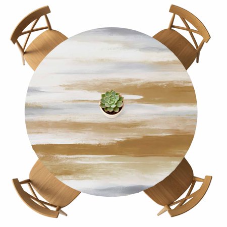 Round Fitted Tablecloth with Elastic Brown Grey Paint Tablecloths Waterproof Oil Proof Abstract Art Texture Table Cover for Kitchen Dinner Holiday Party Picnic Fits Tables up to 36 - 44 Diameter