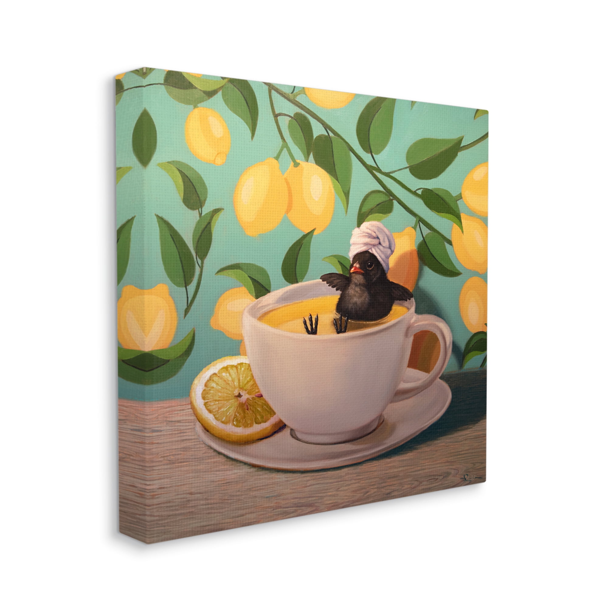 Stupell Industries Bird Bathing Lemon Tea Animals & Insects Painting Gallery Wrapped Canvas Art Print Wall Art, 36 x 36