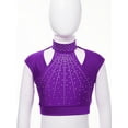 thumbnail image 3 of TTAO Girls Two-Piece Figure Skating Dance Gymnastics Outfits Rhinestone Crop Tops with Skirted Briefs Set Purple 6, 3 of 6