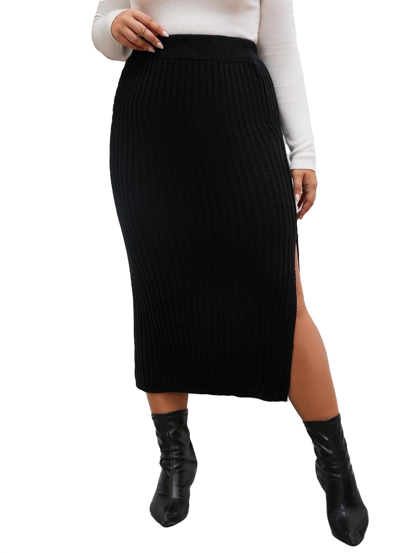 Elegant Solid Black Plus Size Sweater Skirts (Women's Plus) - Walmart.com