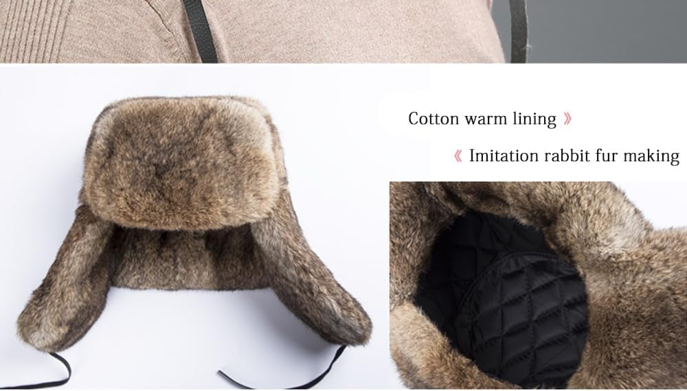 Earflap Trapper Hat for Winter Aviator Windproof Hat Ski Trooper Hat Cap Faux Rabbit Fur Cap for Men Women