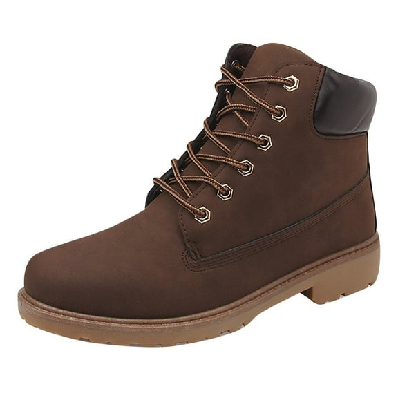 RUIYANQI Men's Camouflage Leather Work Boots Lace Up Ankle High Military Tactical Boots Durable Outdoor Hiking Shoes Trendy Fashion Casual Combat Boots Solid Colors Brown Women Sandal