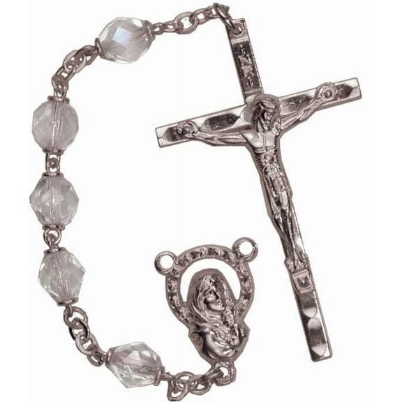Women's Medium Silver Catholic Rosary Beads, Aurora Borealis beads
