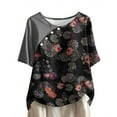 thumbnail image 5 of WREESH Womens T-Shirts Casual Floral Print Pullover Round Neck Short Sleeved Top Black, 5 of 6