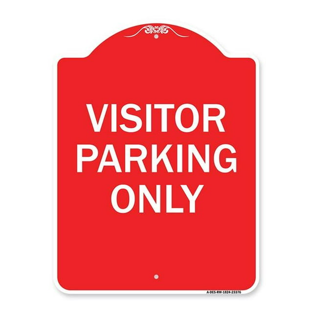 SignMission A-DES-RW-1824-23376 18 x 24 Po Signe de la Série Designer - Parking Réservé Signe Stationnement Visiteur Seulement&44; Rouge & Blanc