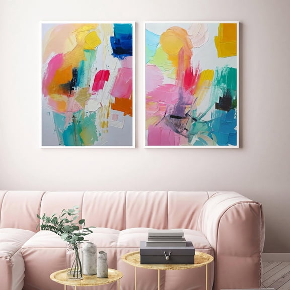Bright Abstract Art Prints: Colorful Wall Decor Set 2 Unframed Paper Print 8x12