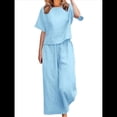 thumbnail image 2 of Conjunto de 2 Piezas para Mujer: Blusa de Media con Cuello y Pantalón con Bolsillos, Informal para el Trabajo y Viajes. Azul S, 2 of 6