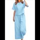 thumbnail image 2 of Conjunto de 2 Piezas para Mujer: Blusa de Media con Cuello y Pantalón con Bolsillos, Informal para el Trabajo y Viajes. Azul S, 2 of 6