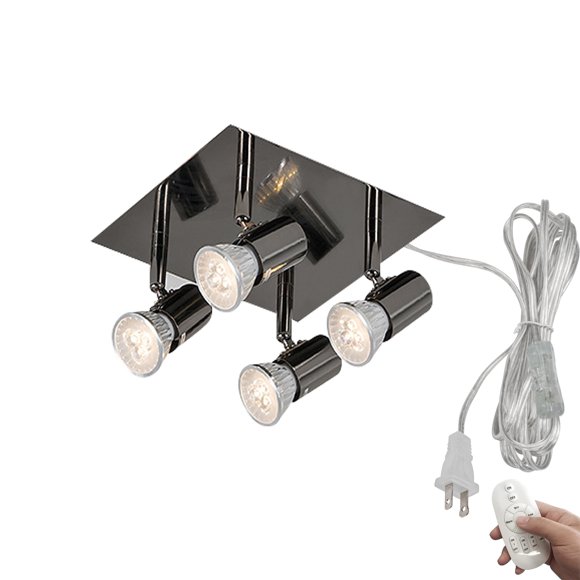 FSLiving Remote Control Ceiling Lamp Adjustable Close to Ceiling Lights Fixtures with 4 Heads for Sloped and Vaulted Ceiling Modern Chandelier with 15ft Plug in Cord for Kitchen Island-Chrome Black