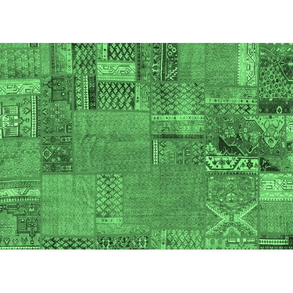 Ahgly Company Indoor Rectangle Patchwork Emerald Green Transitional Area Rugs, 7' x 10'