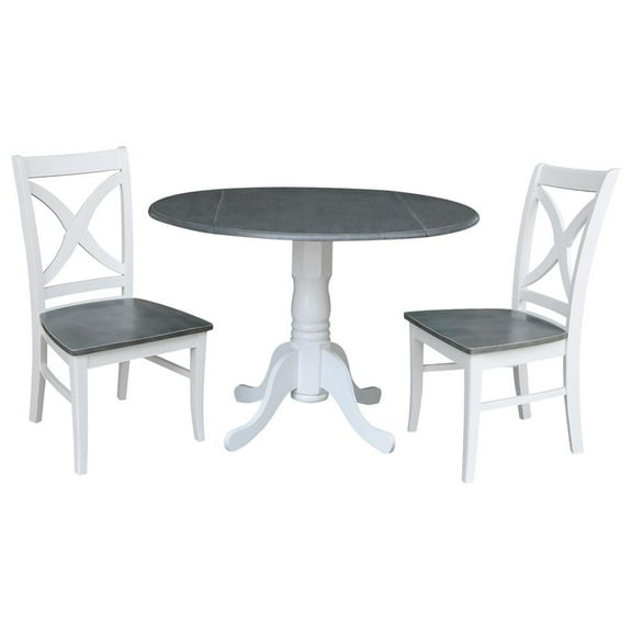 42 in. Dual Drop Leaf Dining Table with 2 X-back Chairs - 3 Piece Dining Set