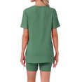 thumbnail image 3 of INSPIRE CHIC Womens Pajama Set Split Short Sleeve Jersey Knit Tops with Fitted Tight Shorts Sleepwear Nightwear Lounge Set XL Green, 3 of 6