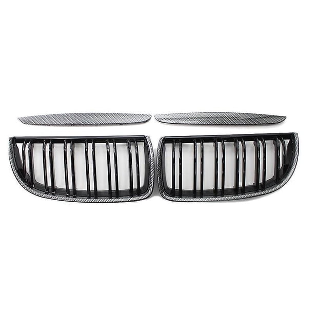 Parrilla delantera tipo riñón con apariencia de fibra de carbono para automóvil, rejilla de doble lama para Serie 3 E90 E91 2005-2008