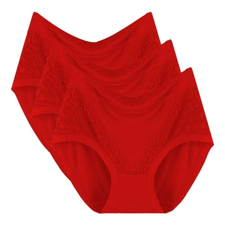 Prolriy Underwear Women Pack 3 Women s Plus Size Briefs XL 4XL High Waisted Briefs Ladies Underwear Full Coverage Underwear for Women Multipack Womens Underwear Panties for Women Watermelon Red XXXL