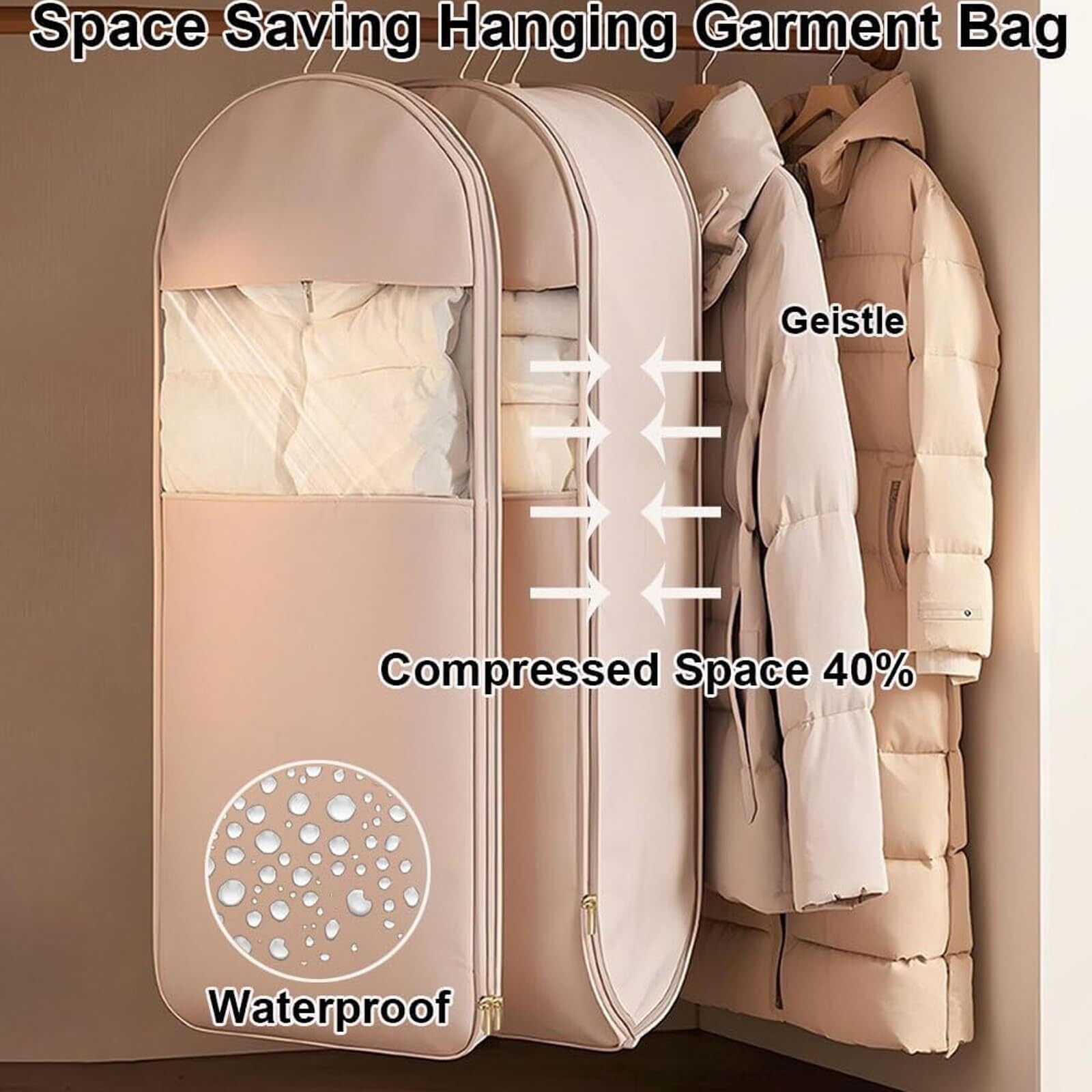 LKJYER 2025 Space Saving Hanging Garment Bag with Self Compression Zipper, Coat Storage Bag Hanging,Hanging Garment Bag With Self Compression Zipper