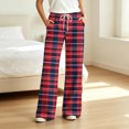 thumbnail image 2 of Hvogkswy Women Plaid Pajama Pants Loose Straight Wide Leg Lounge Pants Drawstring Elastic Waist Home Pajama Bottoms with Pockets, 2 of 7