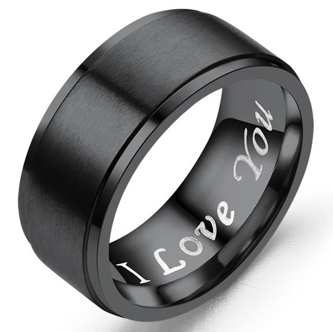 New Mens All Black Stainless Steel DAD Ring Engraved Love You Dad Free Velvet Ring Box