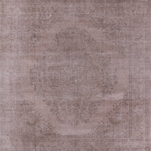 Ahgly Company Machine Washable Indoor Square Industrial Modern Rose Dust Purple Area Rugs, 8' Square